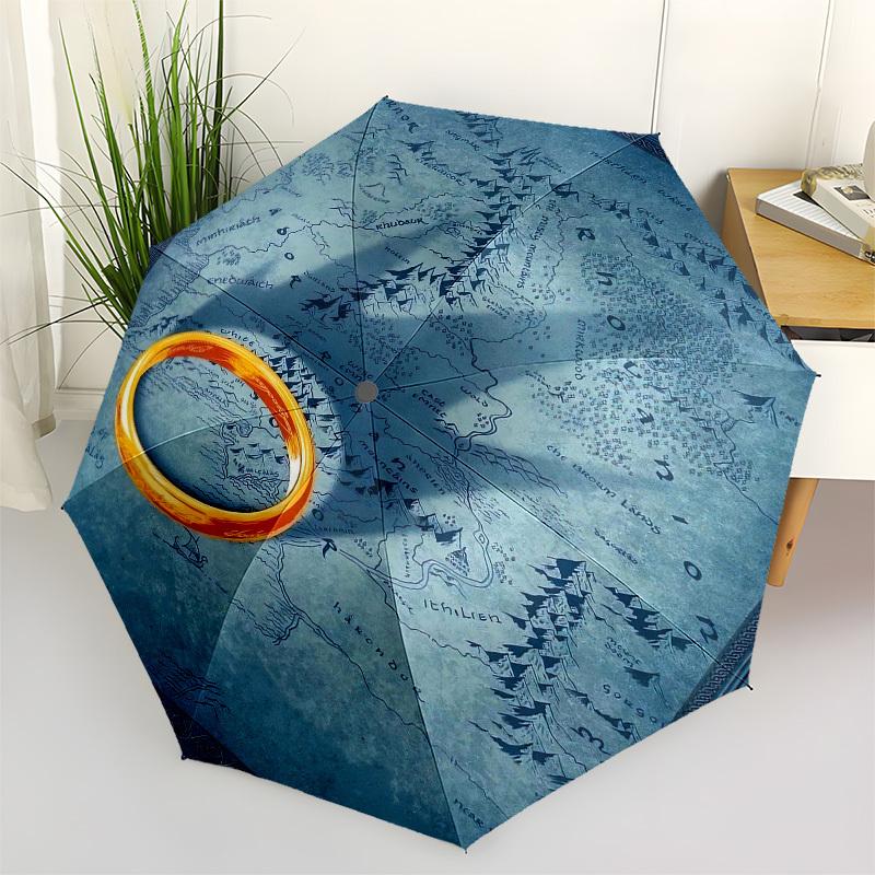 

1pc Middle-earth Map with Ring Umbrella with Plastic Handle,Suitable for All Seasons Travel Outdoor Multi-functional UmbrellaDCS001
