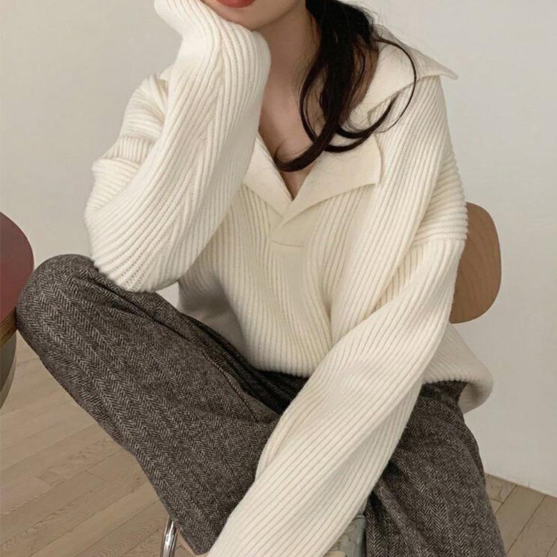 Hirsionsan Herbst Einfache Grund Kaschmir Jumper Frauen Casual Solide V-ausschnitt Pullover Weibliche Lange Hülse Lose Faul Gestrickte Pullover