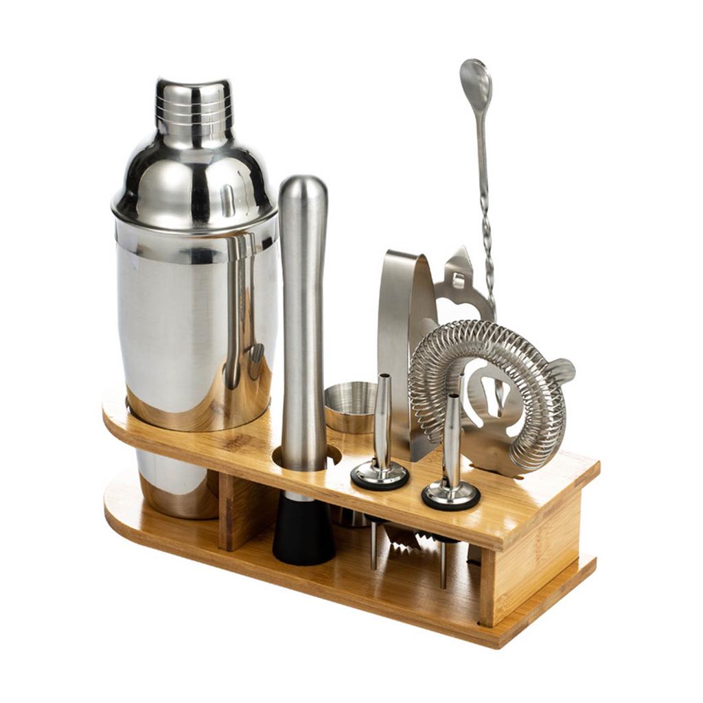 10PCS Home Bartending Kit Stainless Steel with Bamboo Tray Cocktail Mixing Tool Set for DIY Novice