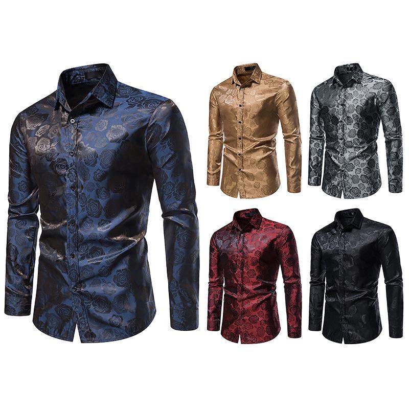 Men's Fashion Rose Print Long Sleeve Slim Fit Shirt – Autumn 2021 Collection