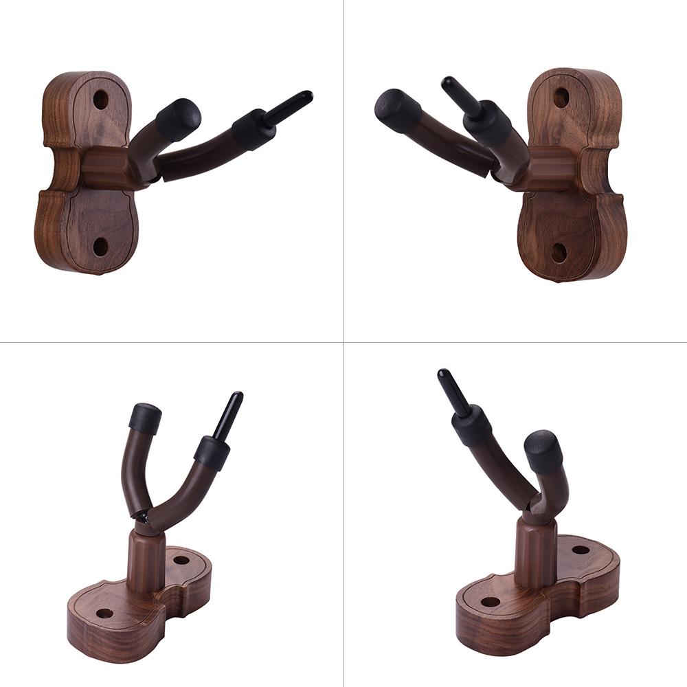 Wall Mount Violin Fiddle Viola Hanger Hook Keeper with Bow Holder Rubber Cushion Wood Base