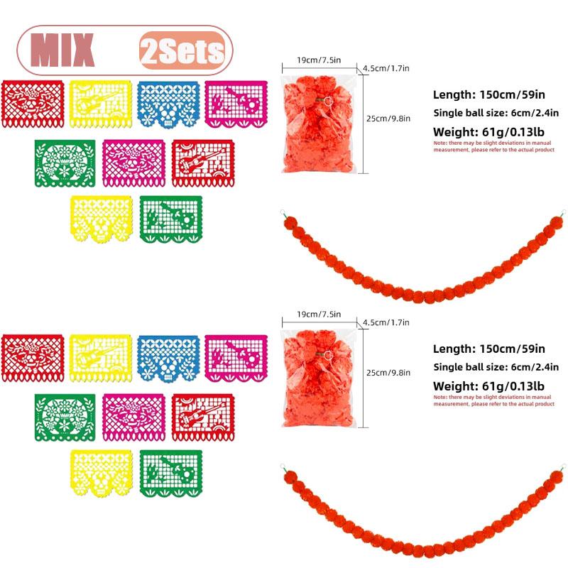 1-10Sets Mexican Fiesta Bunting Banner Felt Papel Picado Garland for Dia De Los Muertos Cinco De Mayo Party Decoration