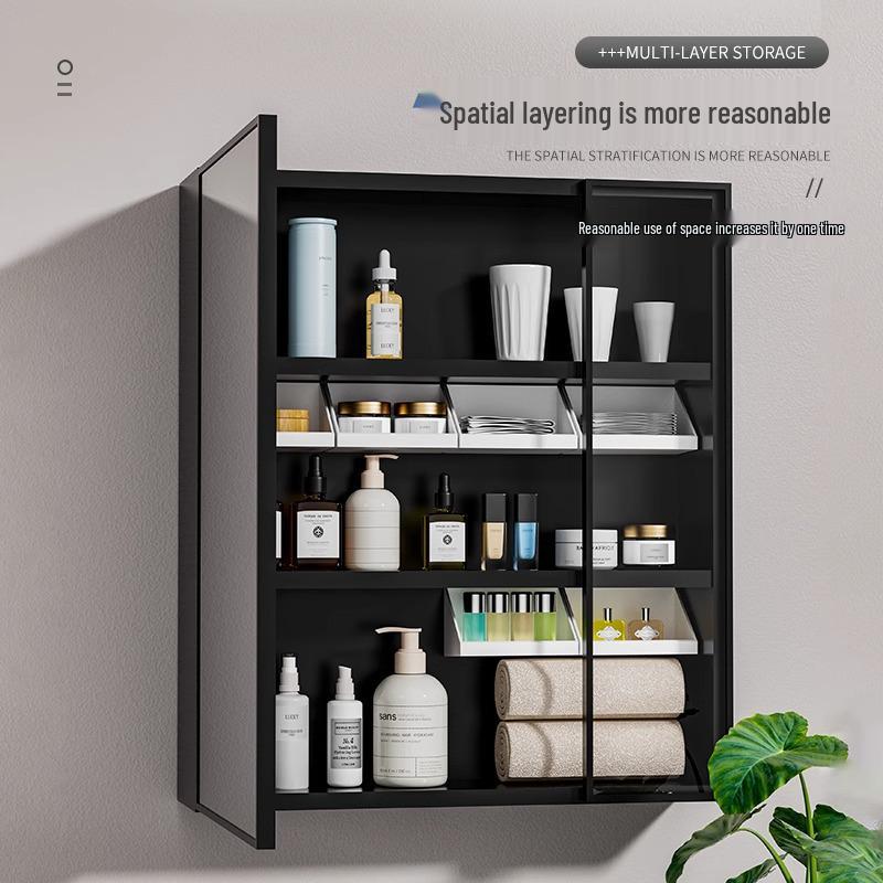 Wall-Mounted Bathroom Mirror Cabinet with Storage for Cosmetics and Lipsticks