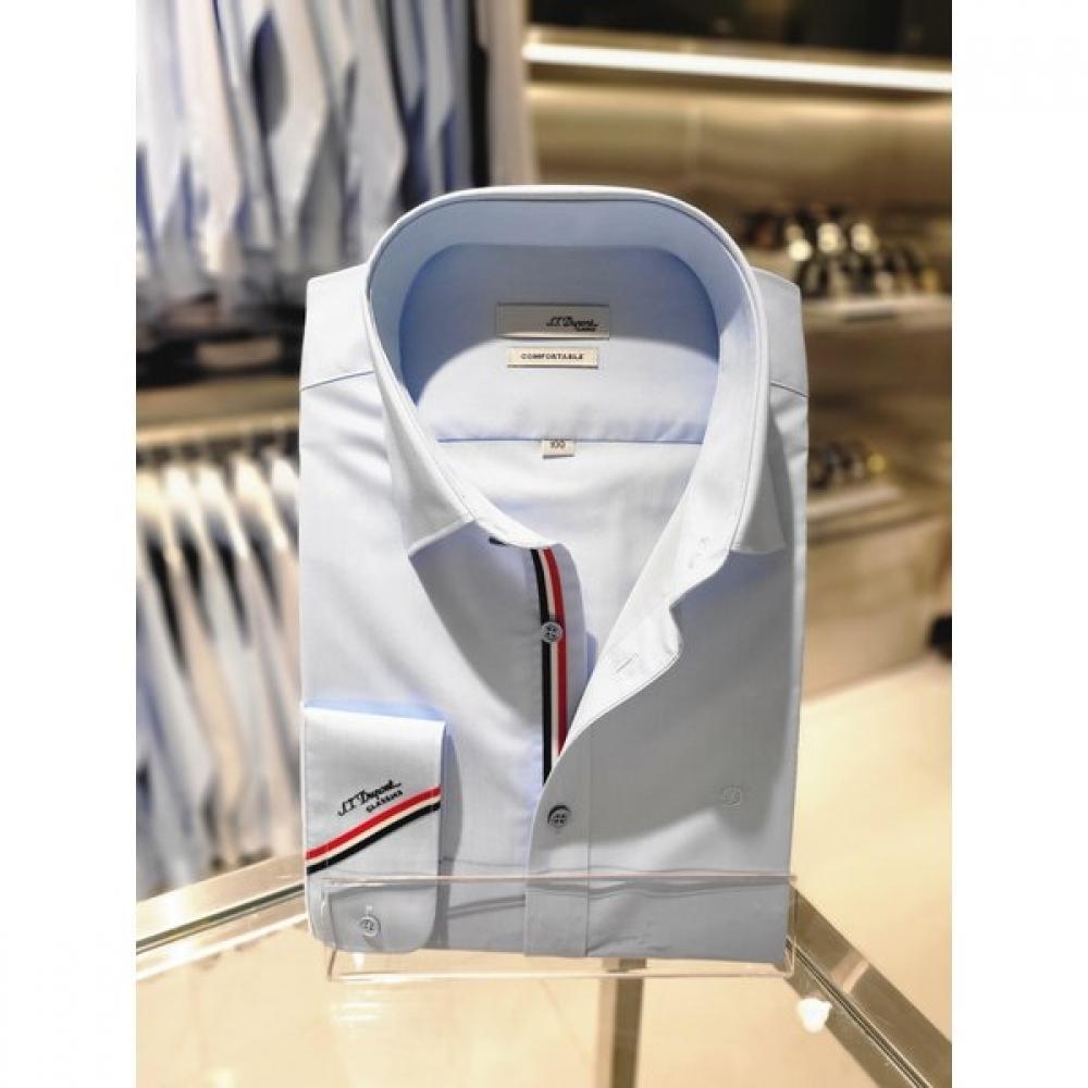 S.t. Dupont Signature Long Sleeve Slim Fit Stretch Spandex Tri Color Blue Shirt 95