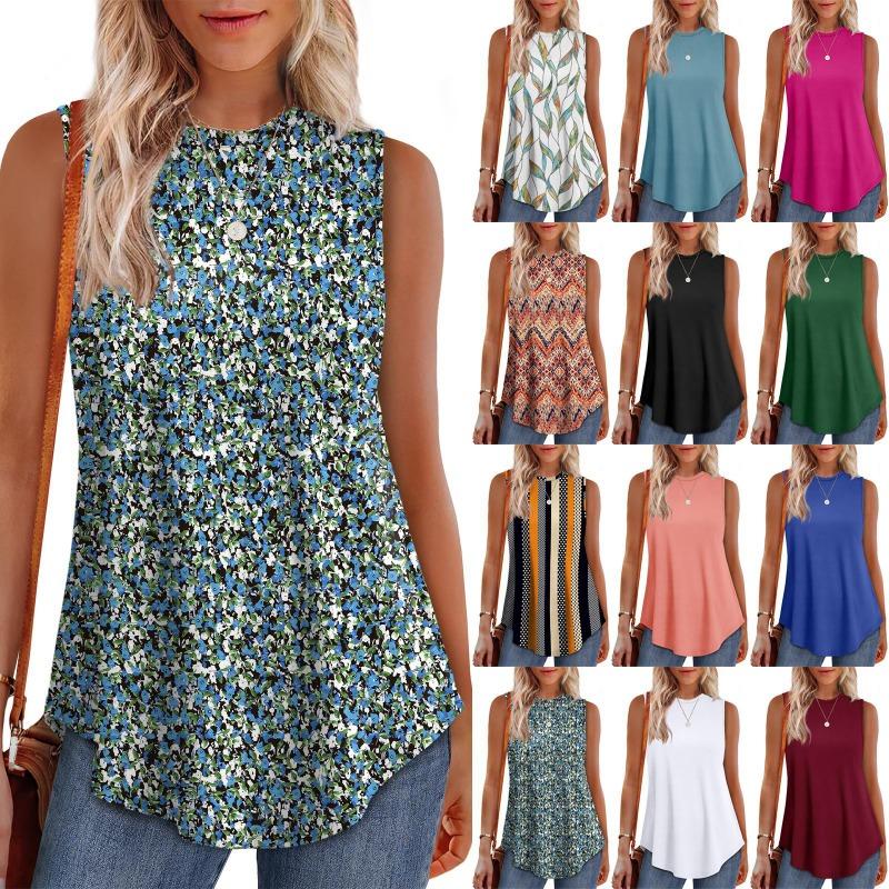 Women's Spring Summer Solid Color Round Neck Loose Sleeveless Casual Tank Top