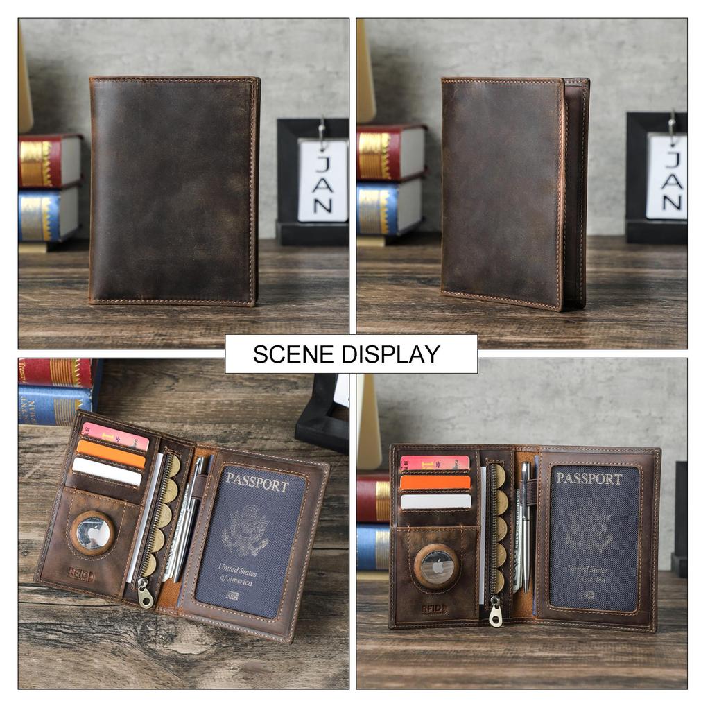 CONTACT'S Genuine Leather Travel Wallet with Passport Holder RFID Blocking Business Credit Card Holder Anti-lost Purse