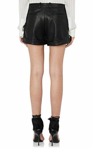 Pantaloni scurți de cocktail negri pentru femei din piele de miel naturală, lucrați manual, de designer, pentru petreceri