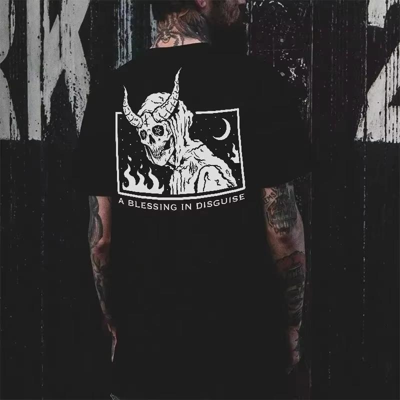 Gothic Punk Style Skull Graphic Men Tshirts Street Rock Hip-Hop Streetwear Heavy Metal Rock Top Motorcycle Tees