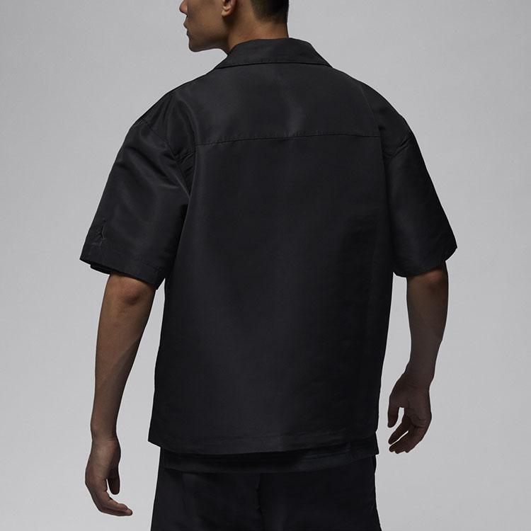 Jordan X Trophy Room Kollaboration SS24 Einfarbiges Knopf Atmungsaktives Leichtes Strick Kurzarmhemd Herrenhemden Schwarz FQ3847-010