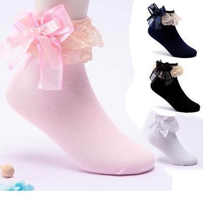 Sweet Princess Socks Girls Kids Casual Ruffled Bowknot Ankle Socks Soft Children