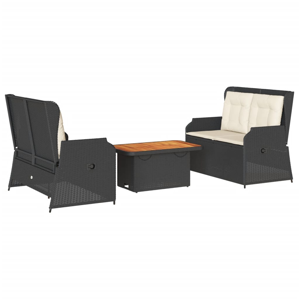 3 Piece Garden Lounge Set with Cushions Black Poly Rattan