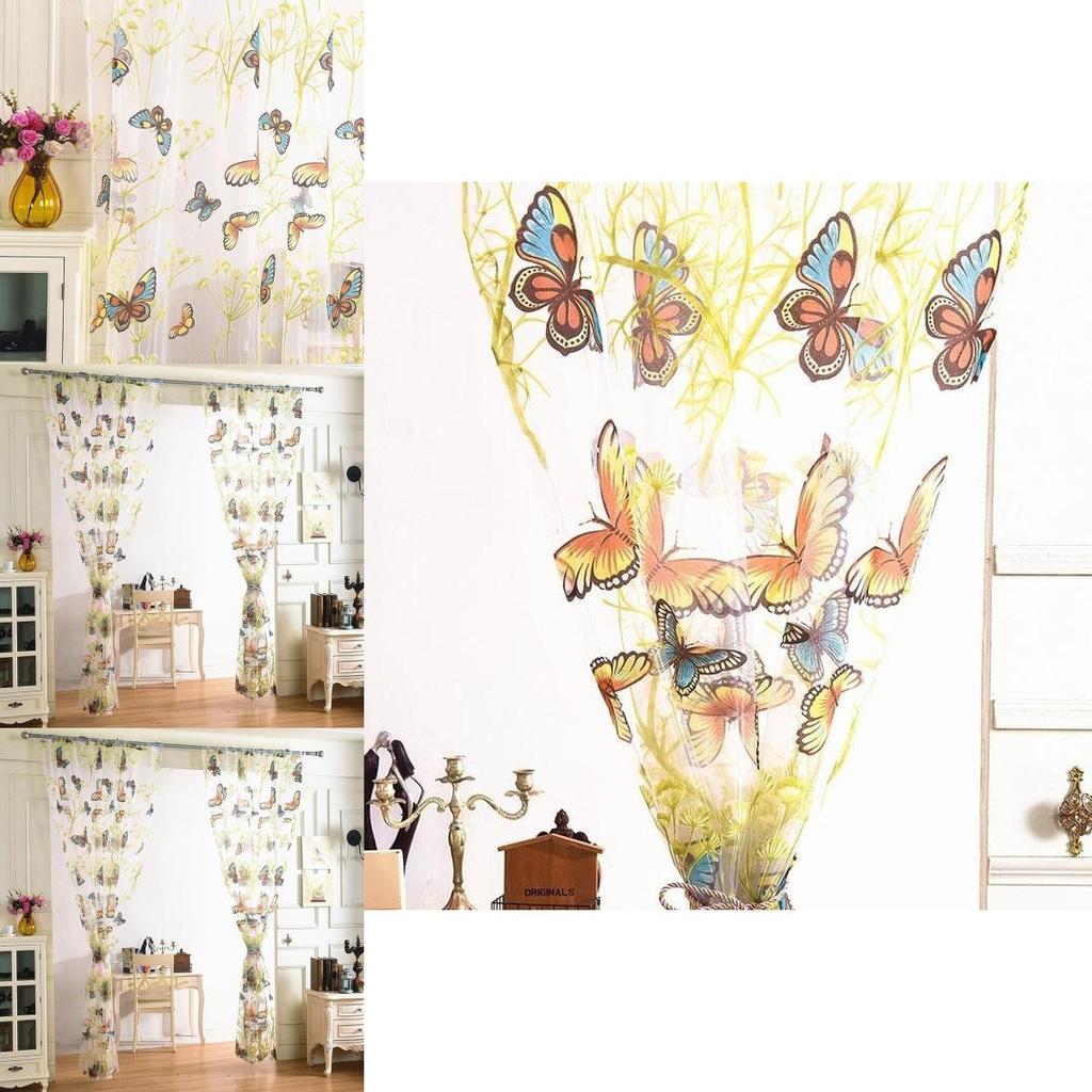 Elegant 100x200cm Butterfly Print Voile Curtain For Stylish Window Treatments