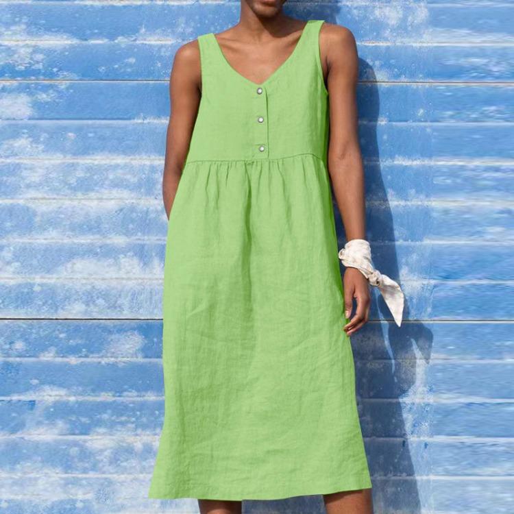 Summer Boho Dress Women Casual Cotton Linen Sleeveless Large Size Holiday Fashion Spring Dress