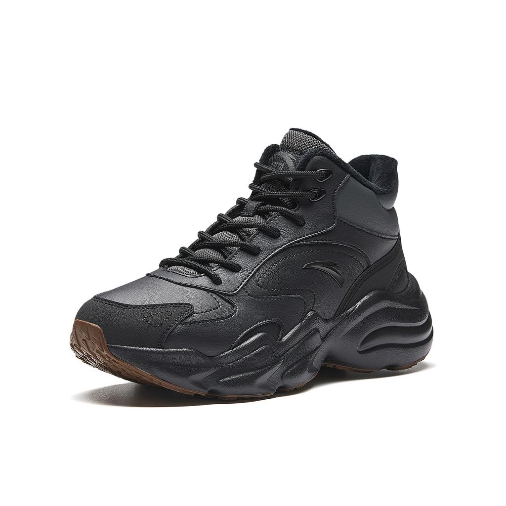 Anta Walker Leather Lined Warm Thickened Winter High-Top Casual Shoes Kids Casual Shoes Black 922618923-3