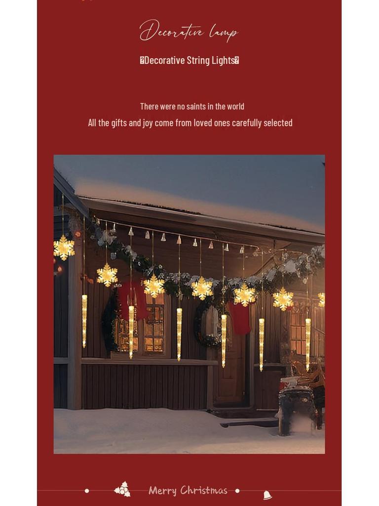 Cross-Border Icicle & Snowflake Christmas String Lights: Outdoor Decoration with Leather Wire Curtain Lights
