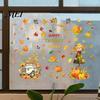 Thanksgiving Party Decor 4 Sheets Autumn Harvest Static Window Stickers, Maple Leaves Pumpkins Scarecrow Pickup Truck Decorative PVC Film Decals,