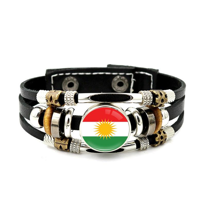 Factory National Country Flag Design Bracelet Crystal Bead Snap Button Sports National Team Jewelry Gift Leather Wrap Bracelet