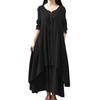 Buttons Decor False Two Pieces Baggy Dress Large Hem V-Neck Solid Color Long Sleeve Retro Dress Streetwear