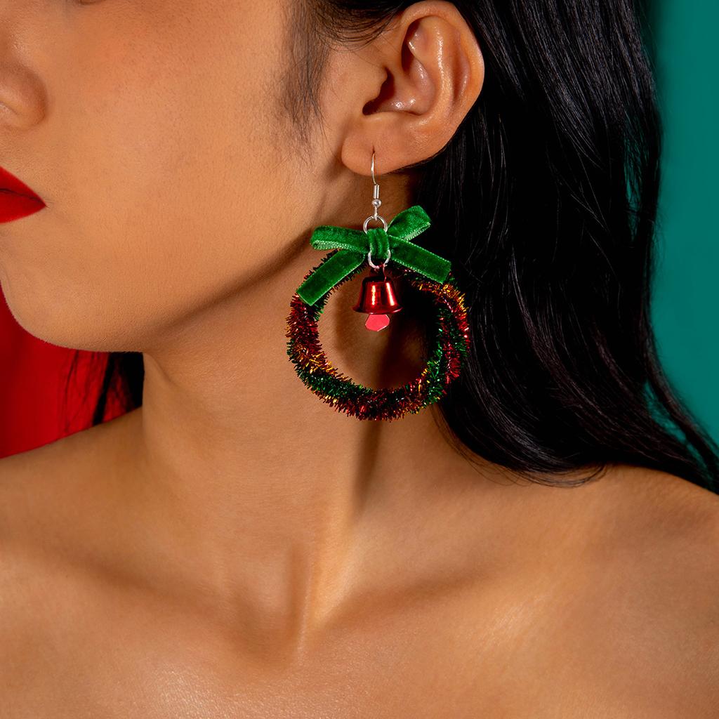 Christmas Tree Bow Colorful Garland Earrings Personalized Bell Christmas Series Earrings Women