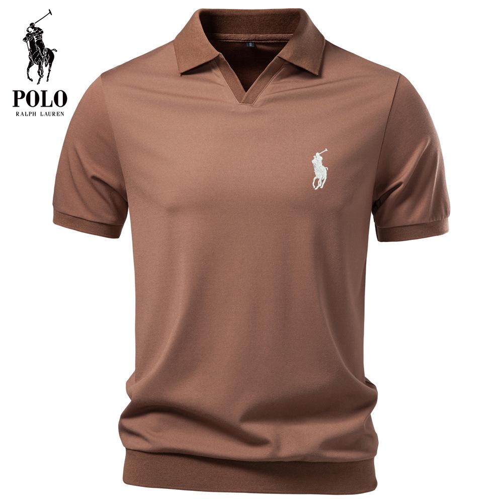 Ralph Lauren Borduur Zomer Tencel Heren Poloshirt Old Money Stijl Zijde Glad Glijdend Gevoel Zakelijke Mannen Zeemeeuwenkraag Polo L