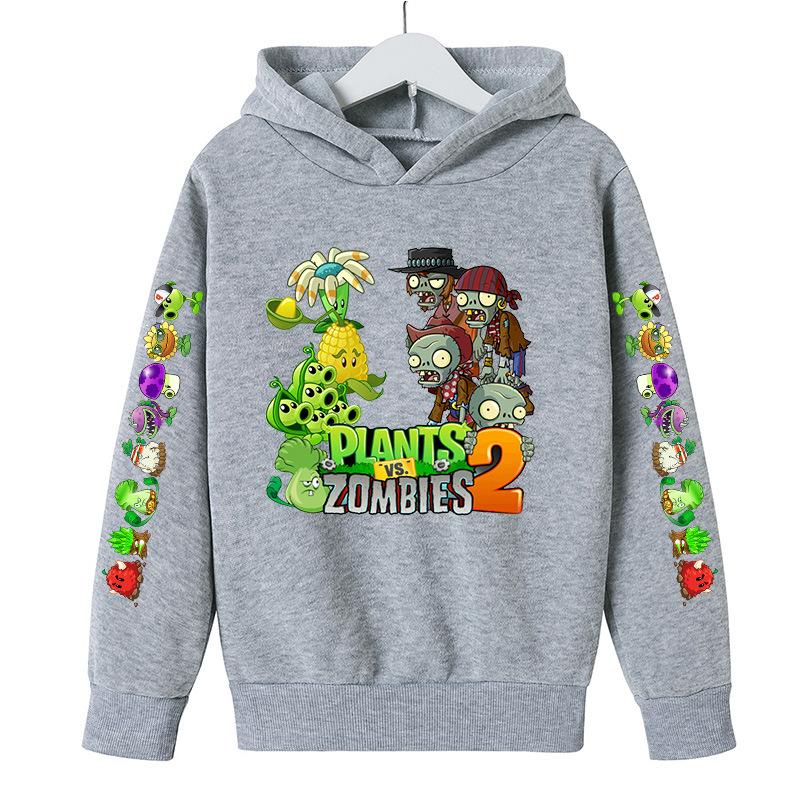 Children's Clothing Winter New Plant War Zombie Cartoon Print Cute Casual Boys and Girls Soft Hoodies