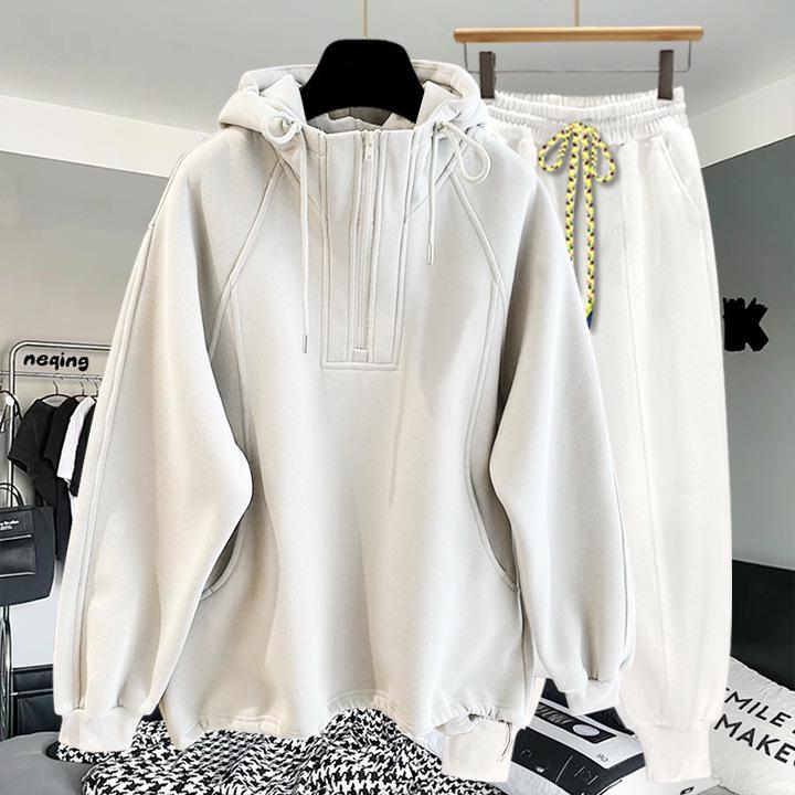 High-Quality Oversized Half-Zip Hoodie - Solid Color, Breathable Patchwork Design for Spring & Autumn