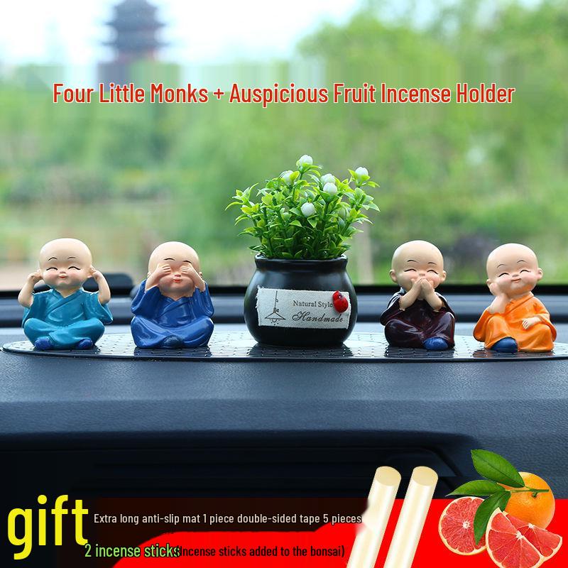 Shaking Head Monk Car Ornament Set - Cute Interior Decoration for Men and Women