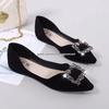 Women's Black Suede Rhinestone Pointed Toe Flats - Soft Sole, Low-Cut, Professional Shoes for All Seasons