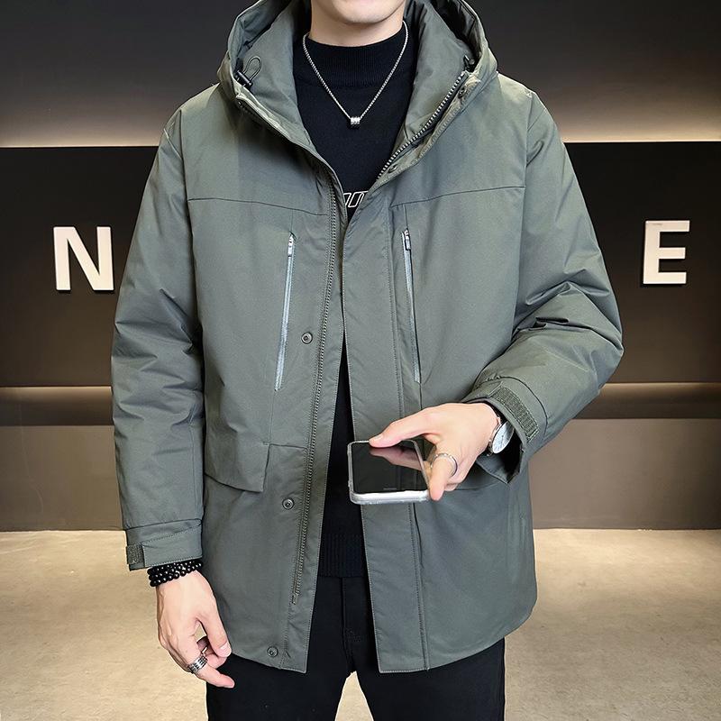 

Men s High-End Windbreaker: Zippered Down Jacket for Cold Protection and Casual Sports. L армія зелений колір