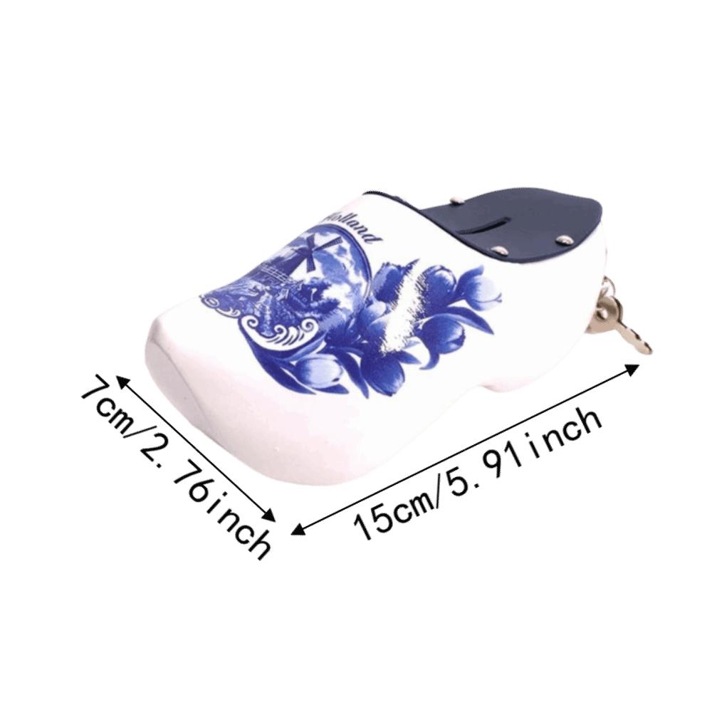 Miniature Wooden Shoes Piggy Bank 15cm Coin Saving Box Wooden Clog Piggy Bank Indoor Use