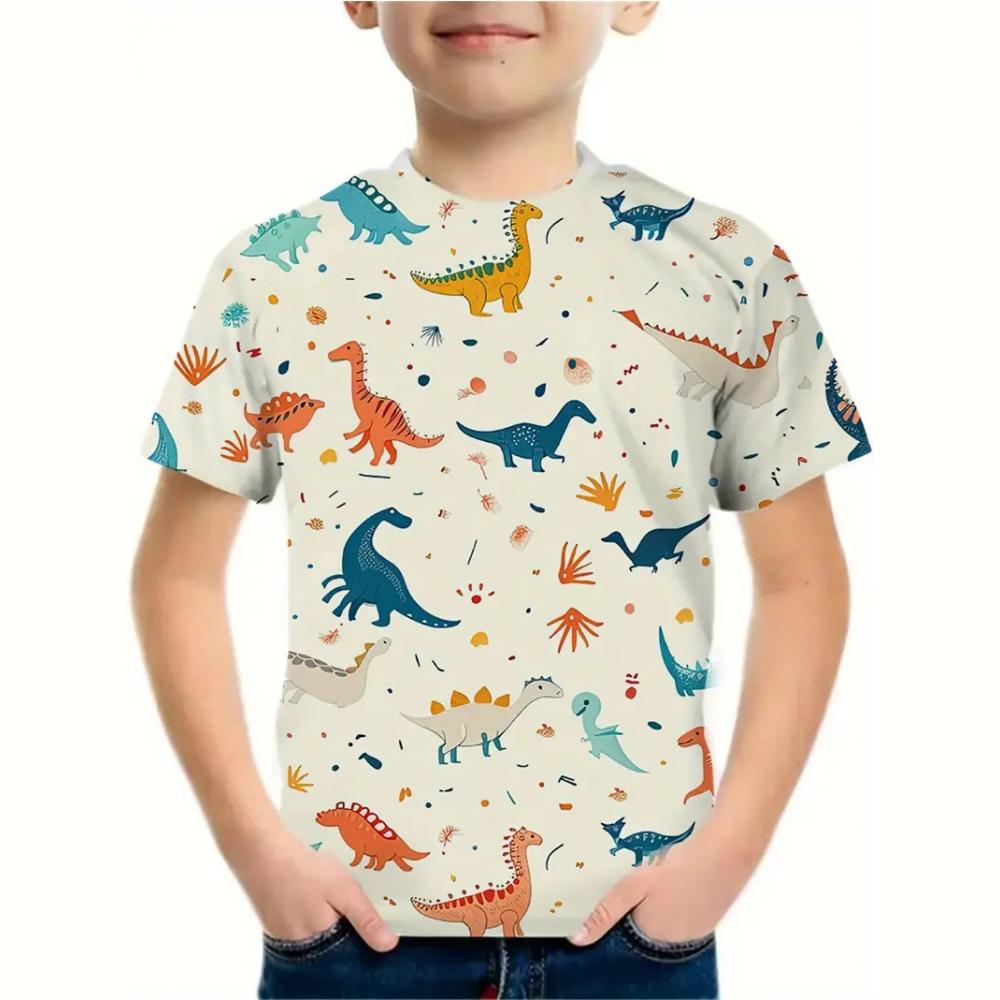 Children's clothing cartoon dinosaur 3D printing pattern children's men's and women's clothing boys' outdoor game T-shirt