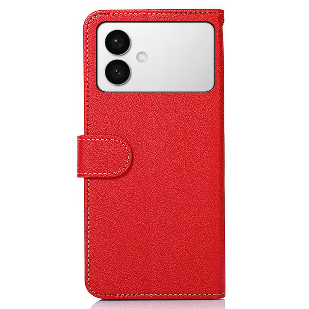 KHAZNEH For Samsung Galaxy S26 Edge Case RFID Blocking Wallet Litchi Texture PU Leather Phone Cover with Strap