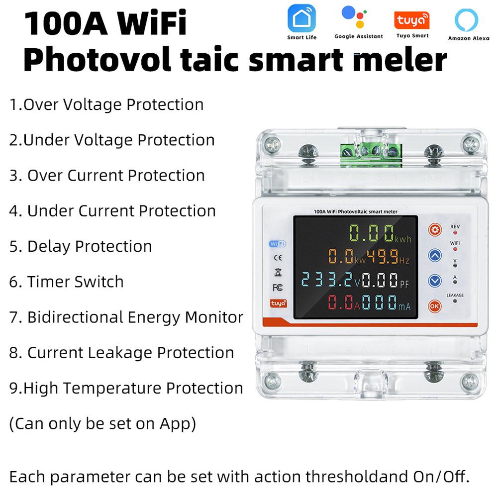 Tuya WiFi Intelligent Circuit Breaker Bidirectional Metering Power Meter Reclosure Switch with Multiple Protections