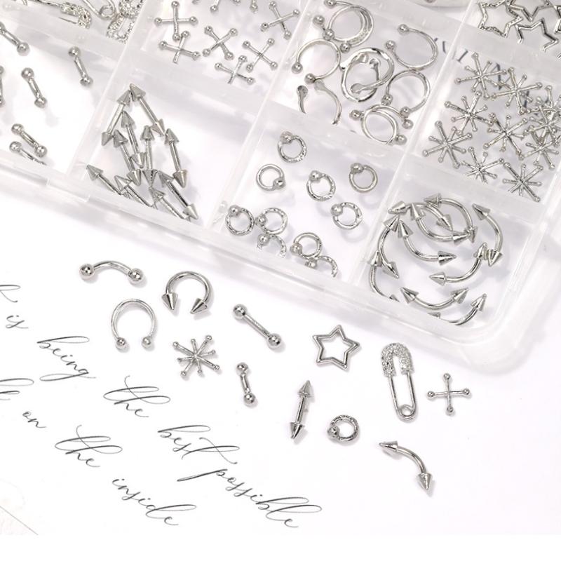 12 Riller Legering Negle Charms Punk Y2K Metal Dele Manicure Nitte Kæde Neglespids Dekoration Retro Cirkel Negle Forsyning Diy Håndværk
