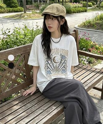 STANDARDERROR 87-Stan338 Vintage Moon Castle Solid Short Sleeve T-Shirt (2 Colors)