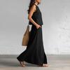Women's Fashion Color Sleeveless Cotton Linen V-neck Sleeveless Top, Casual Pocket Skirt Two-piece Set