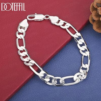 925 Sterling Silver Fashion Gift Jewelry 8mm Side Chain Bracelet
