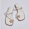 Summer Narrow Band Women Slipper Fashion Metal Decoration Low Heel Slip On Ladies Elegant Slides Casual Outdoor Beach Flip Flop