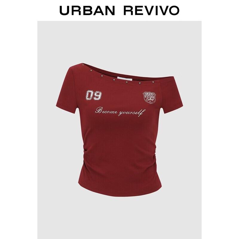 Women s Trendy Rivet Print Slant Shoulder T-Shirt M