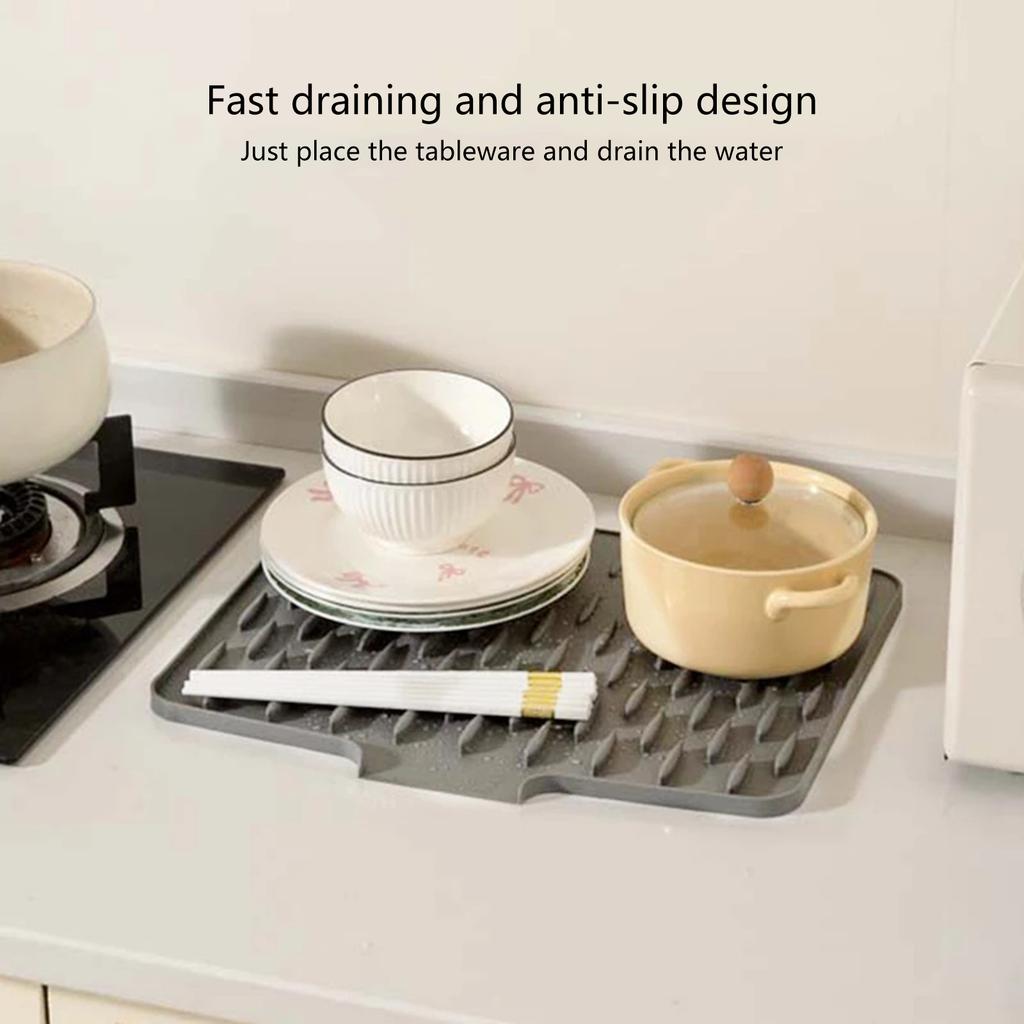 Multi Functional Silicone Sloped Drying Mat Heatproof Non Slip Pad Kitchen Sink Drying Mat for Kitchen Countertop Dishes