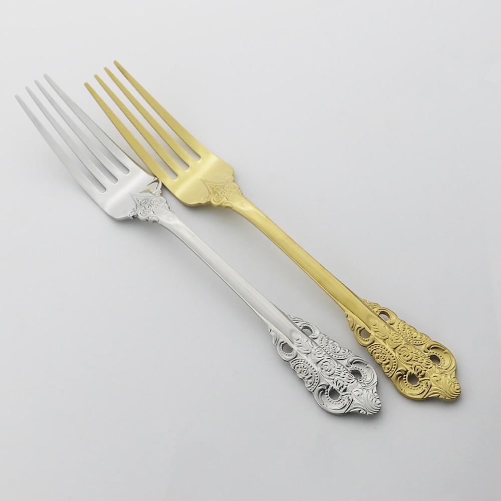 Gold Dinner Forks 6pcs Dinnerware Tableware Cutlery Set Stainless Steel Cutlery Set Sliverware Suitable for Kitchen Outdoor Home