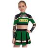 Bambina Ragazza Costume da Cheerleader 2 Pezzi Costume da Esibizione Manica Lunga Patchwork in Rete Trasparente Strass Color Block Crop Top con Gonna Pieghettata