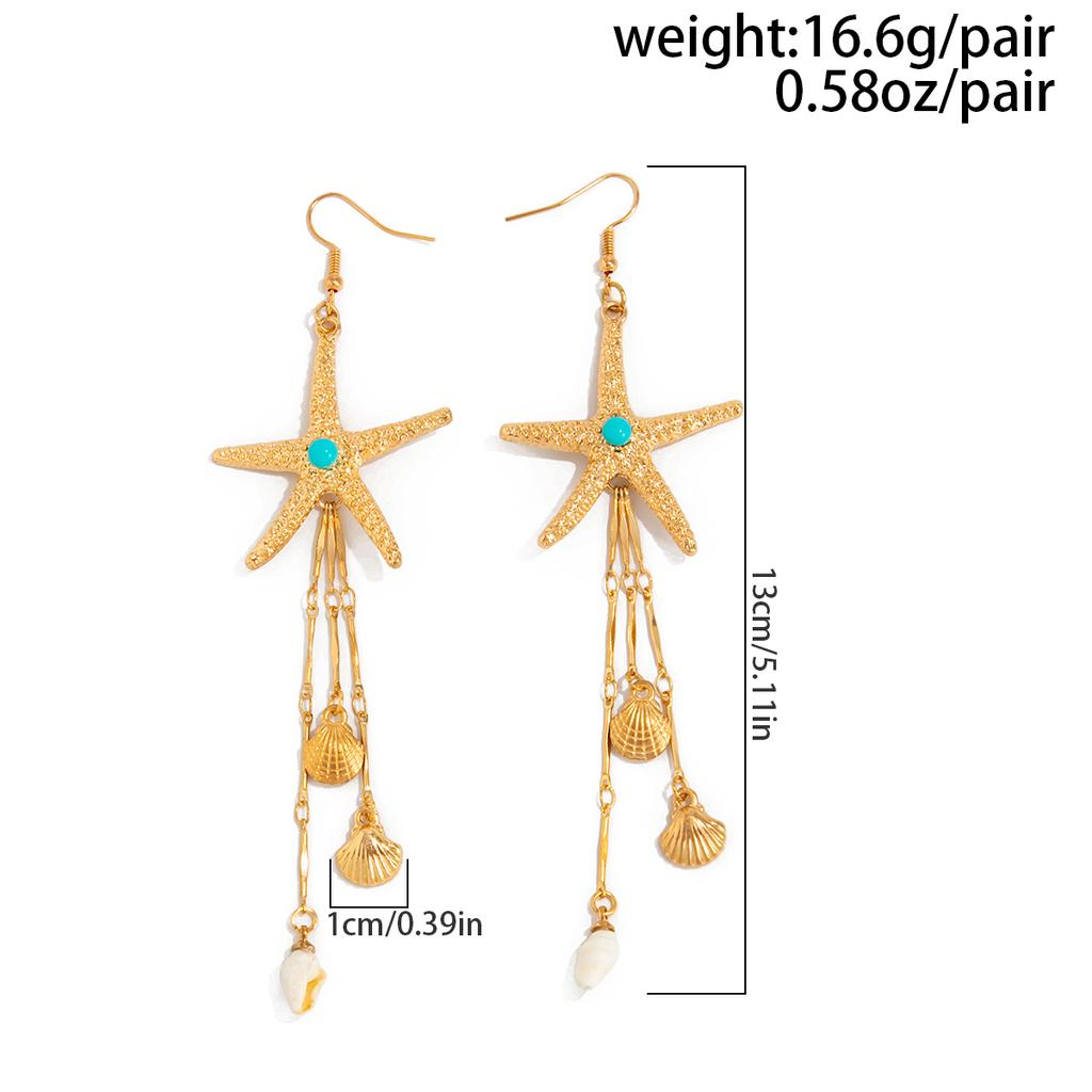 Ingemark Boho Starfish Conch Long Tassel Drop Earrings for Women Trend Creative Beach Vacation Gold Color Earrings Charm Jewelry
