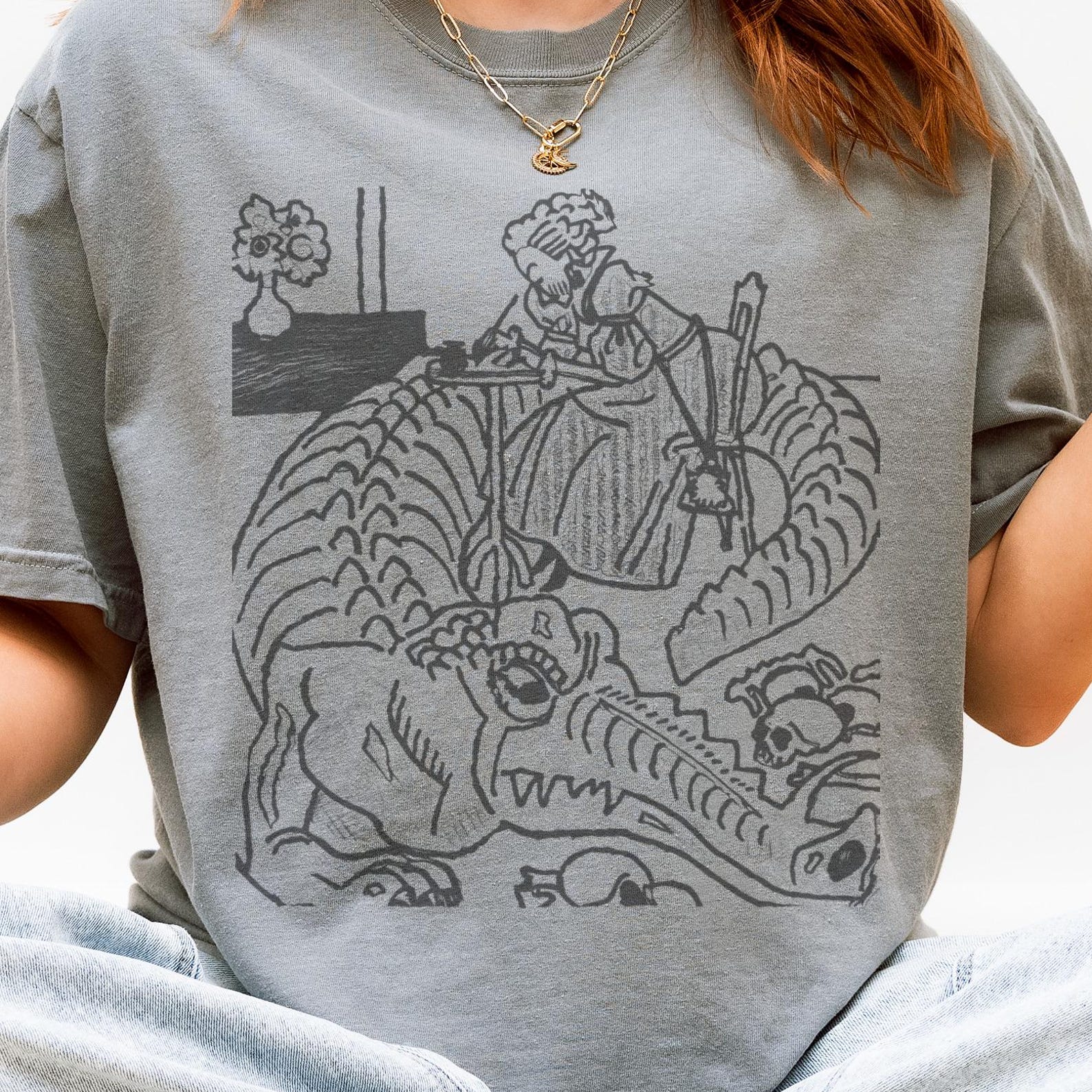 Alligator Japanese Illustration T-Shirt | Unisex Comfort Colors Tee Art Print Crocodile 130