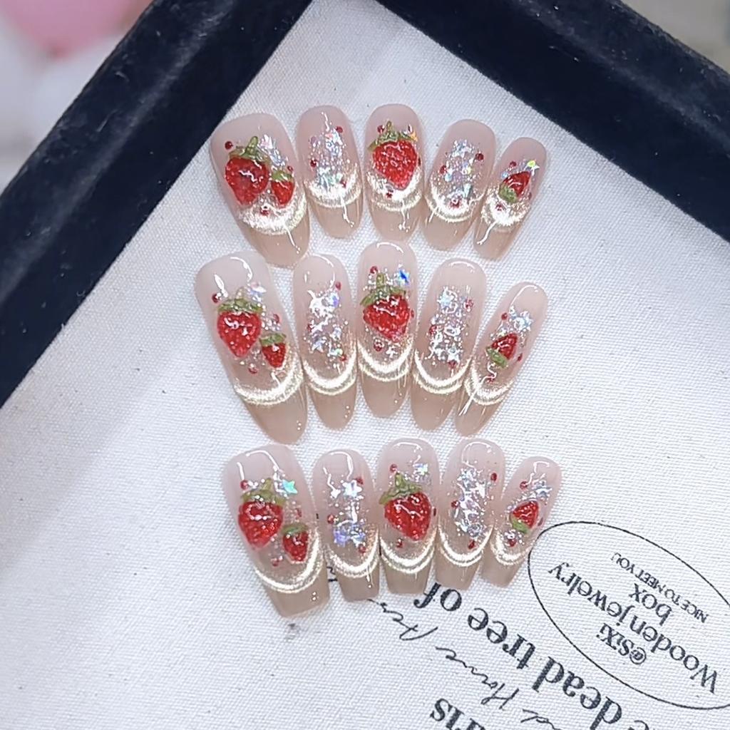 Pure Hand-made Pinching Craftsmanship Cute Strawberry Three-dimensional Hand-painted Big Strawberry Cat Eye Pure Desire Nail Art Sticker