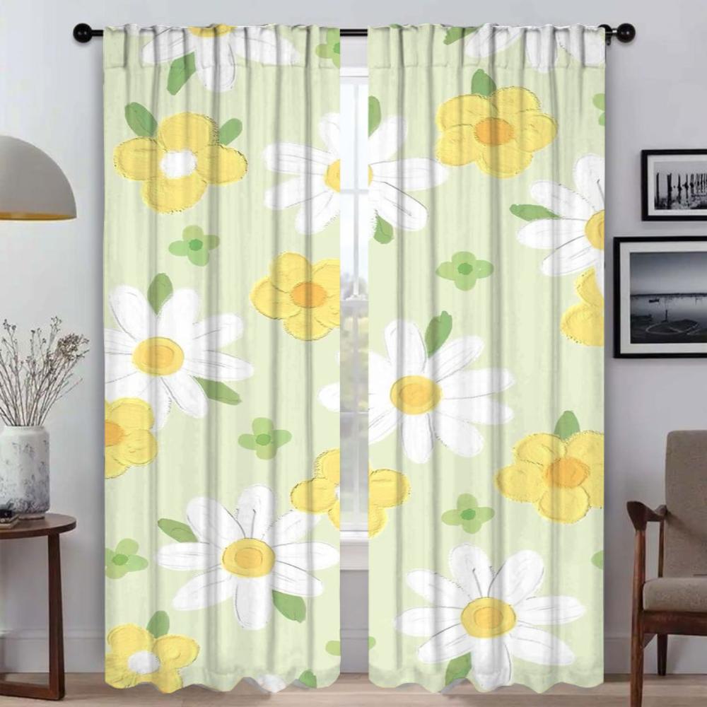 Bug Resistant Curtains Living Room Curtain Cute Flowers Partition Shades Home Interior Tulle Bedroom Set Of 2 Made Polyester Washable Ready