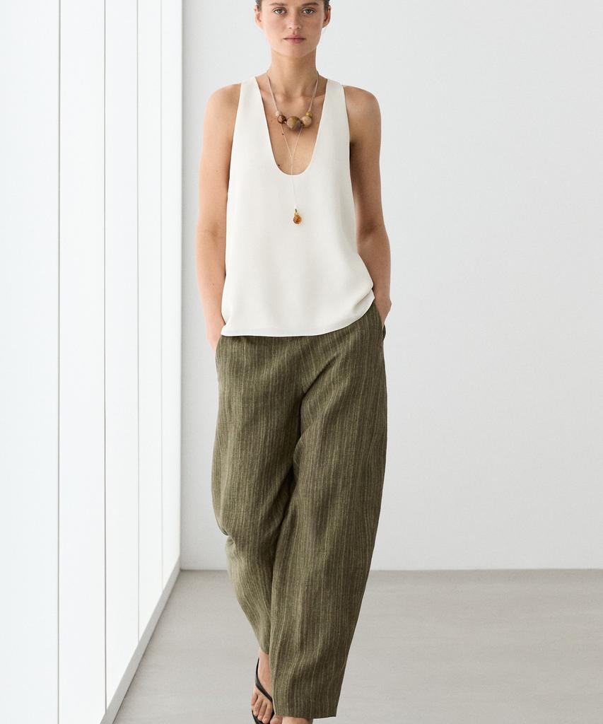 Masimodutti Corset Belt Detail Total Look Linen Pants