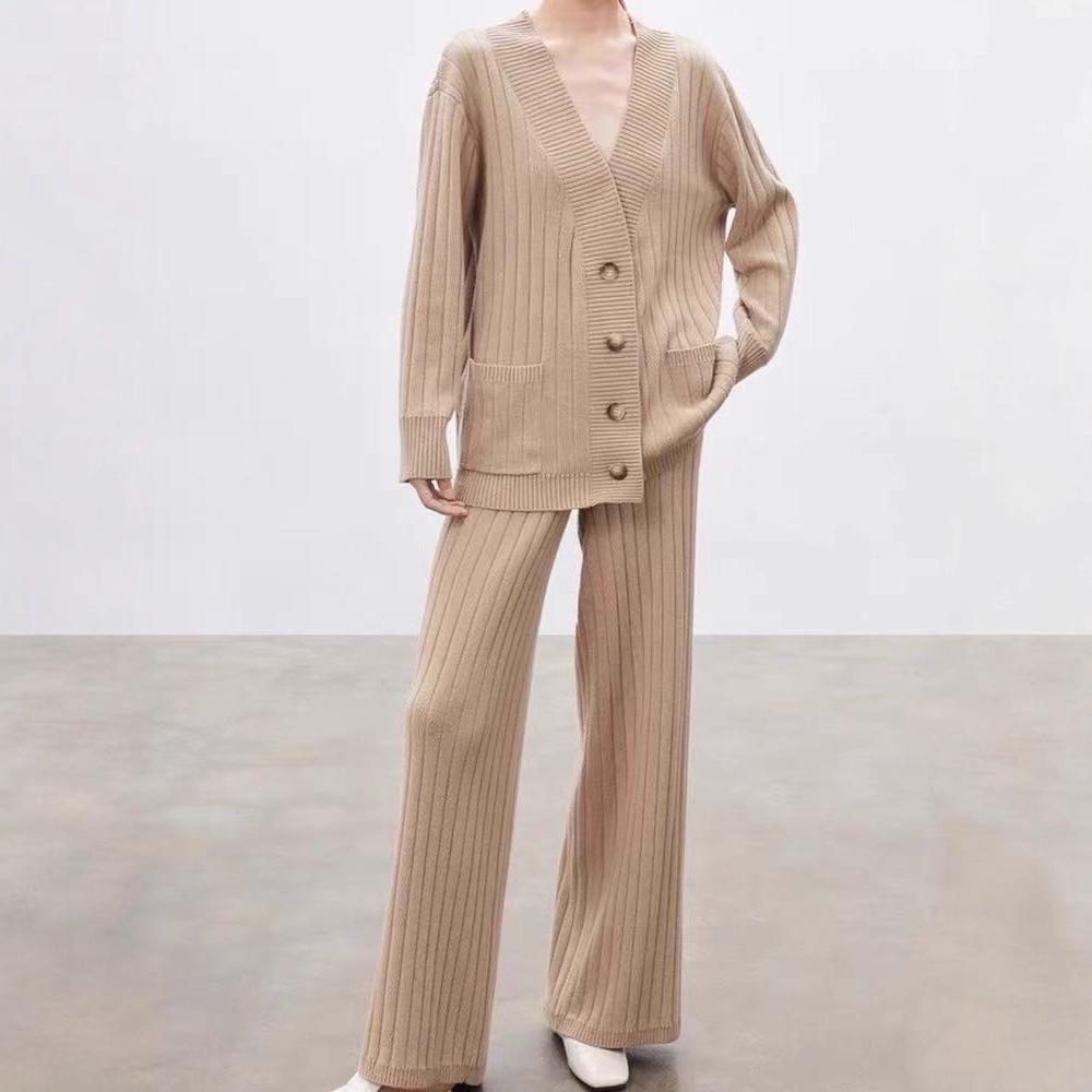 Autumn 2025 European & American Solid Color Loose Knit Sweater Versatile Women's Two-Piece Set