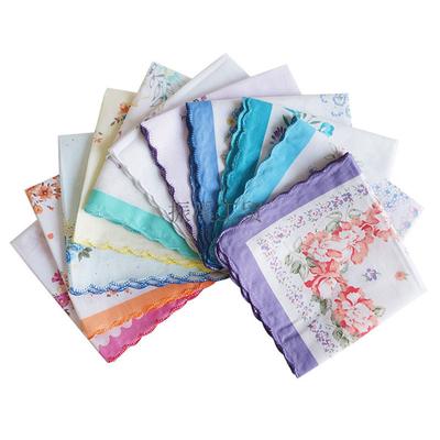 6Pcs 30x30cm Vintage Cotton Women Hankies Lace Flower Hanky Floral Assorted Cloth Ladies Scarf Pocket Hankerchief