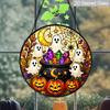 2D Flat Stained Glass Halloween Cute Ghost Window Decoration, 6.3/7.87 Inch Colorful Glass Plate with Chain, Charming Halloween Sun Catcher Home